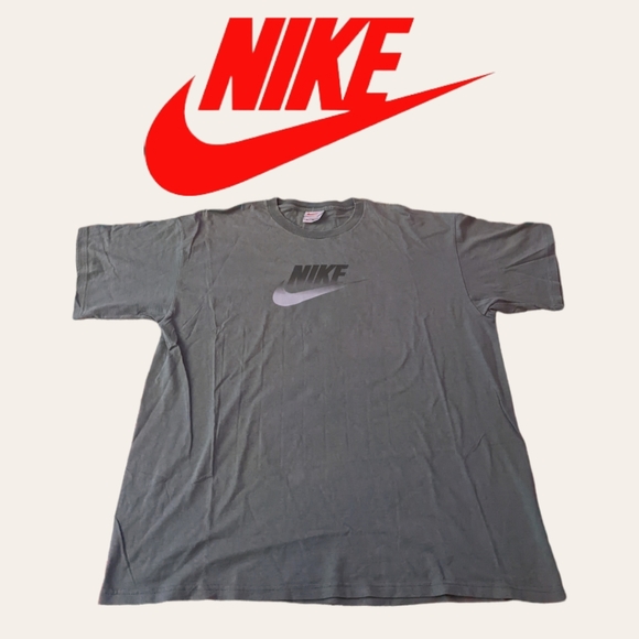 Vintage Late 90s Nike Dark Gray Basic T-shirt Red & White Swoosh Tag Size XL - Picture 1 of 6